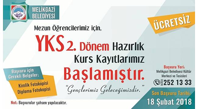 Melikgazi Belediyesi YKS 2. dönem kurs kayıtları başladı