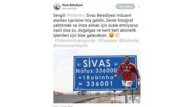 Sivas Belediyesi&#39;nden ilginç Robinho paylaşımı