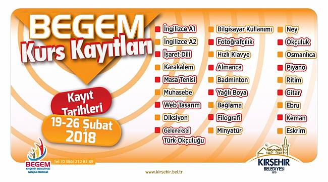 Kırşehir Belediyesi BEGEM kurs kayıtları başladı