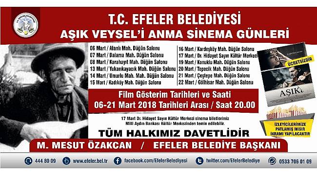 Efeler Belediyesi Aşık Veysel&#39;i sinema günleri ile anacak