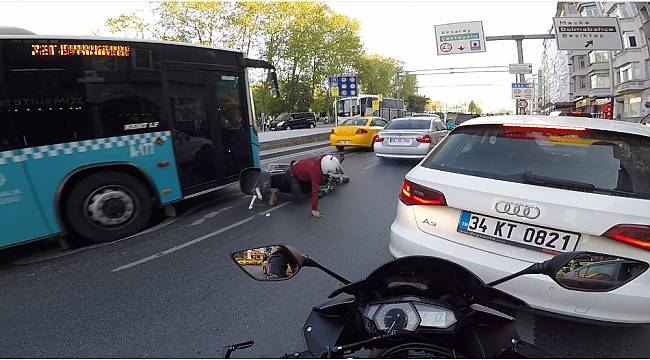 Taksim&#39;de motosikletli ölümden kıl payı böyle kurtuldu