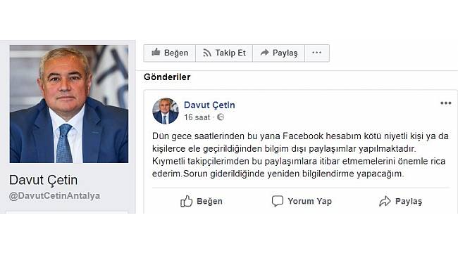 ATSO Başkanının sosyal medya hesabı çalındı